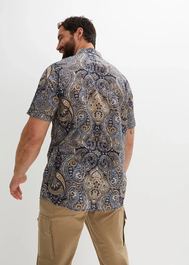 Overhemd van zomers materiaal met korte mouwen, Kleur: donkerblauw paisley