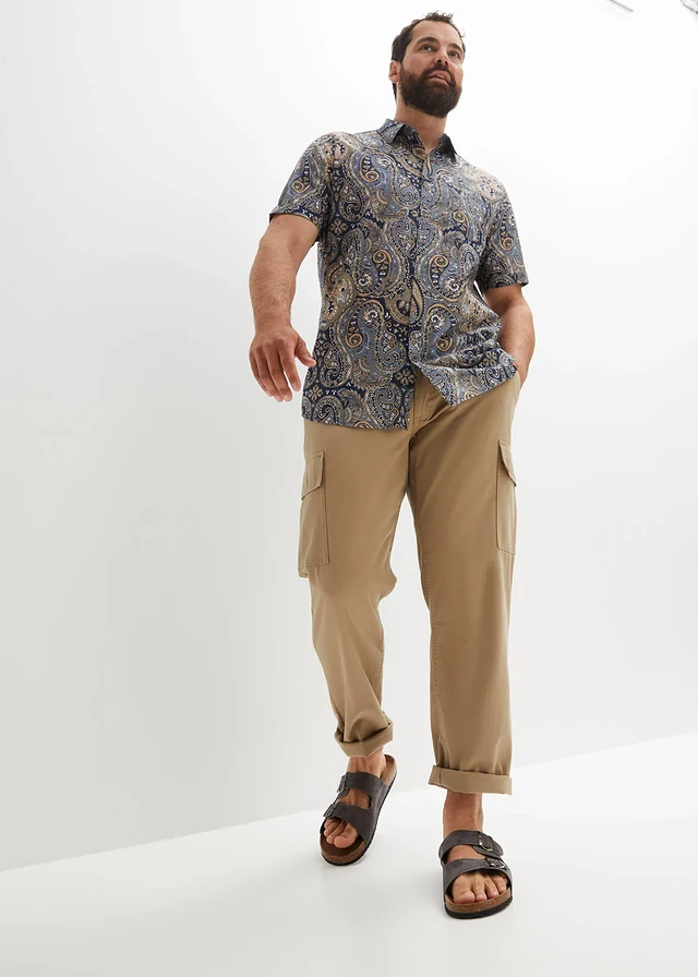 Overhemd van zomers materiaal met korte mouwen, Kleur: donkerblauw paisley