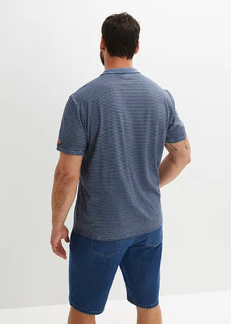 Polo aspect délavé, manches courtes, Couleur: bleu fumé fines rayures