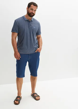 Poloshirt in gewassen look, korte mouw, Kleur: rookblauw fijn gestreept