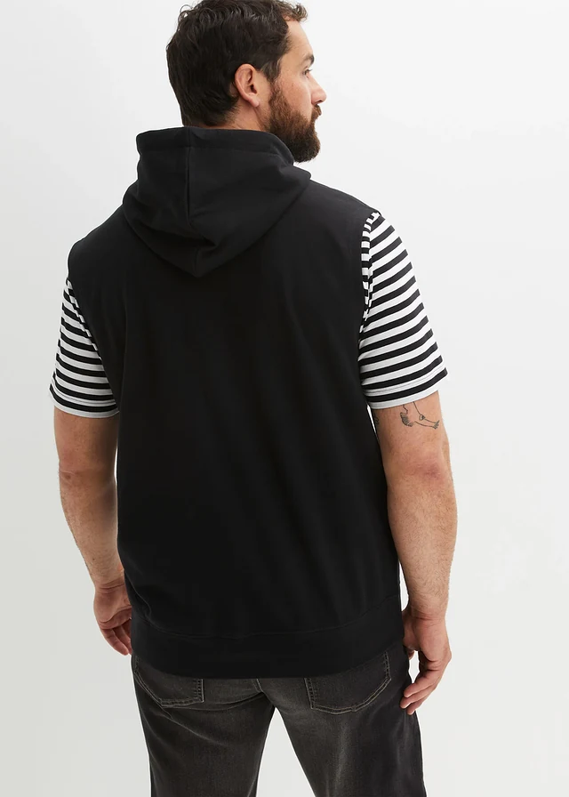 Sweat zippé à capuche sans manches, Couleur: noir