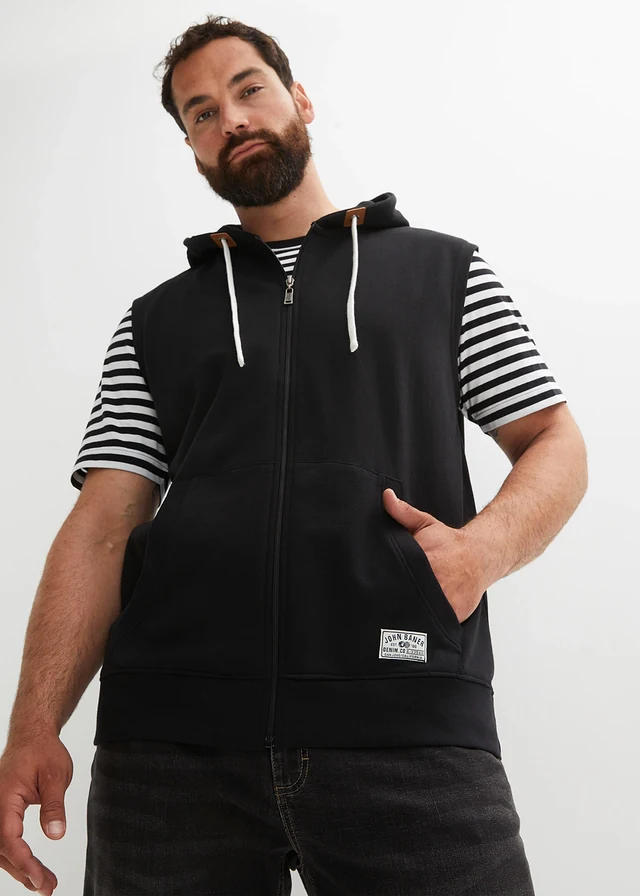 Sweat zippé à capuche sans manches, Couleur: noir