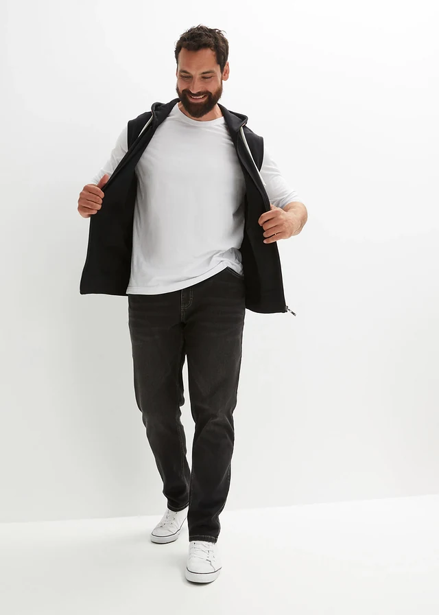 Sweat zippé à capuche sans manches, Couleur: noir