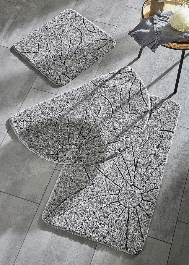 Tapis de salle de bain tufté avec motif en relief, Couleur: gris