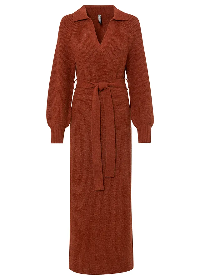 Maxi kötött övvel (2-részes szett) • barna • bonprix áruház