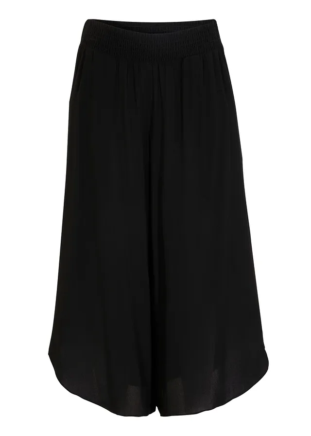 Jupe-culotte longueur mollet en viscose douce, Couleur: noir