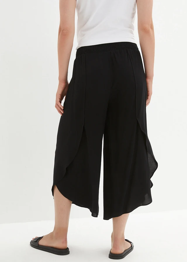 Jupe-culotte longueur mollet en viscose douce, Couleur: noir