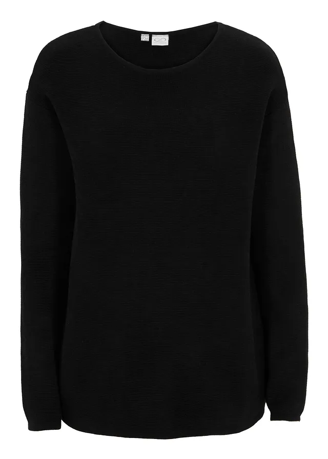Svetr z úpletu Milano Rib s kulatým výstřihem • černá • bonprix obchod
