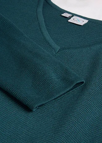 Svetr z úpletu Milano Rib s výstřihem do V • zelený pepř • bonprix obchod