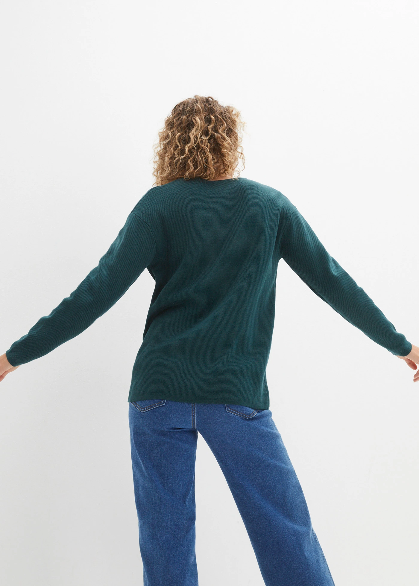 Svetr z úpletu Milano Rib s výstřihem do V • zelený pepř • bonprix obchod