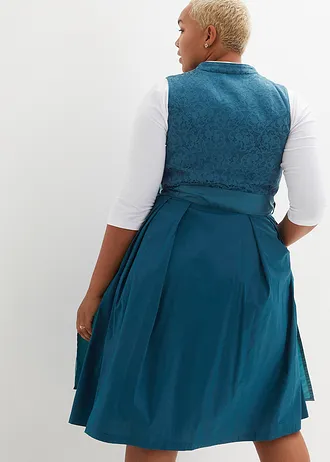 Dirndl a zástěra (2dílná souprava) v midi délce, barva: modrá petrolejovo-matně petrolejová