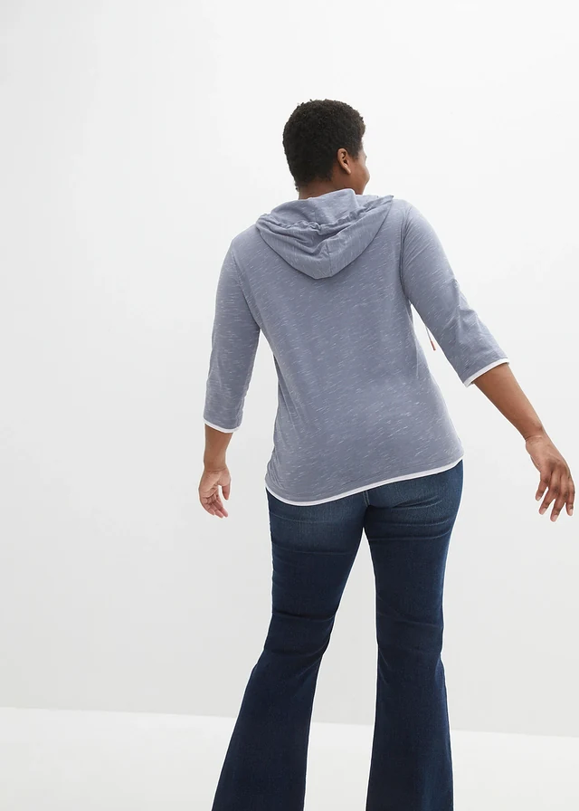 T-shirt à capuche, Couleur: bleu fumé/blanc chiné