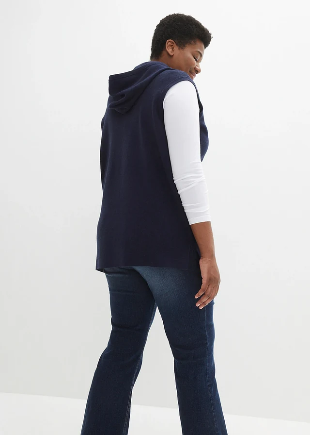 Pull sans manches à capuche, oversize, Couleur: bleu foncé chiné