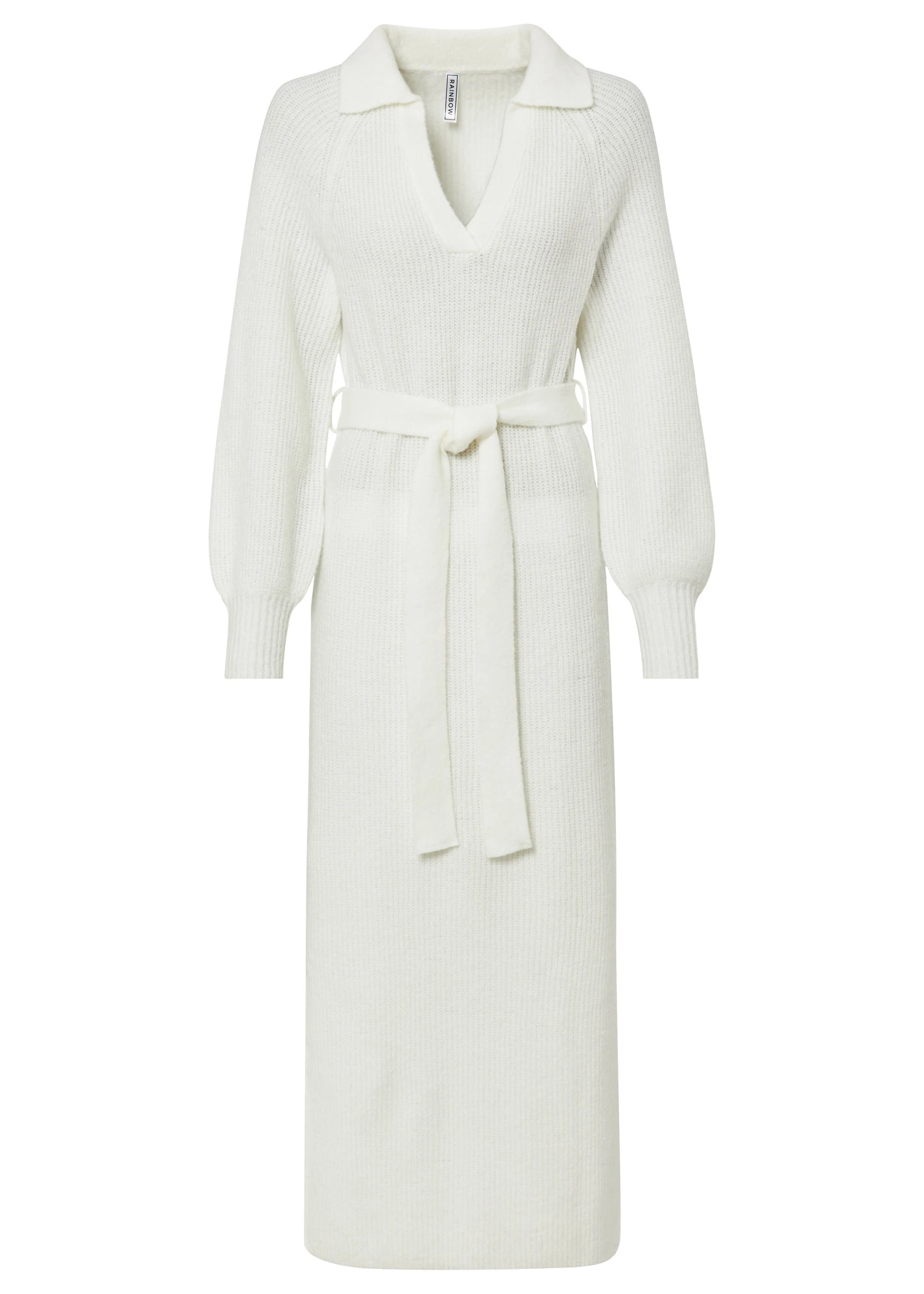 Robe longue en maille avec ceinture (ens. 2 pces) • blanc cassé • Boutique bonprix