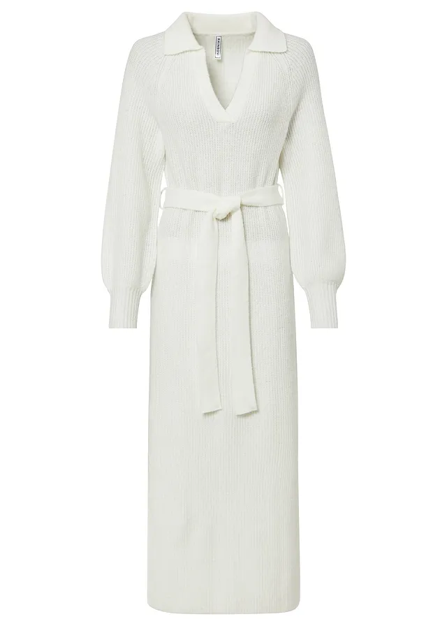 Robe longue en maille avec ceinture (ens. 2 pces) • blanc cassé • Boutique bonprix