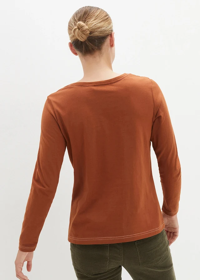 Longsleeve met sierknopen, Kleur: kastanjebruin