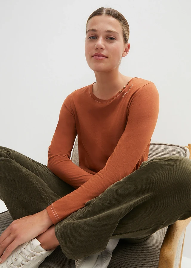 Longsleeve met sierknopen, Kleur: kastanjebruin