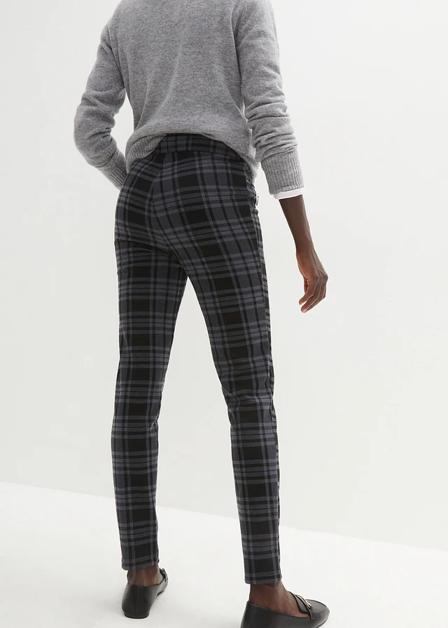 Pantalon en jersey, Couleur: noir-gris fumé carreaux