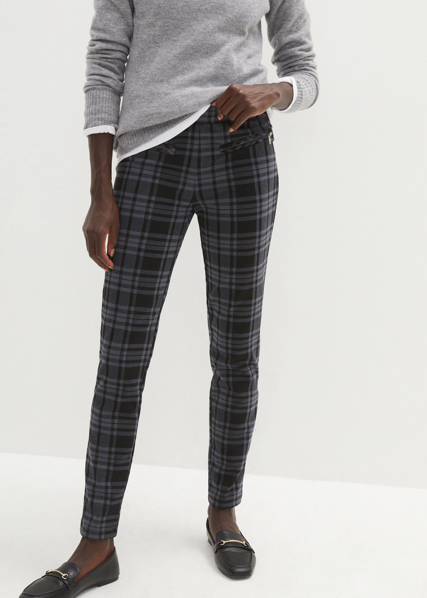 Žerzejové kalhoty • černo-kouřově šedá kostka • bonprix obchod