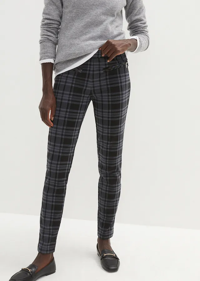 Pantalon en jersey, Couleur: noir-gris fumé carreaux