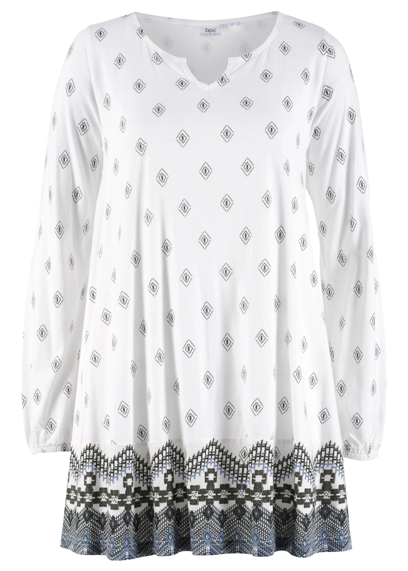 Extra wijde shirt tuniek in een viscosemix • wolwit grafisch plus size • bonprix online shop