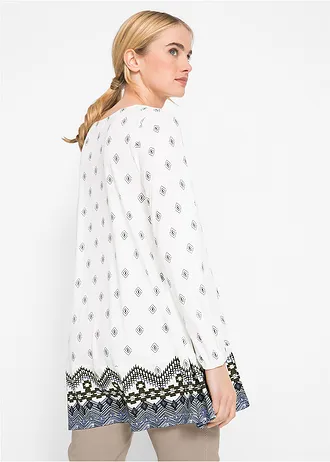 Tunique longue en jersey coton et viscose • écru imprimé graphique • Boutique bonprix