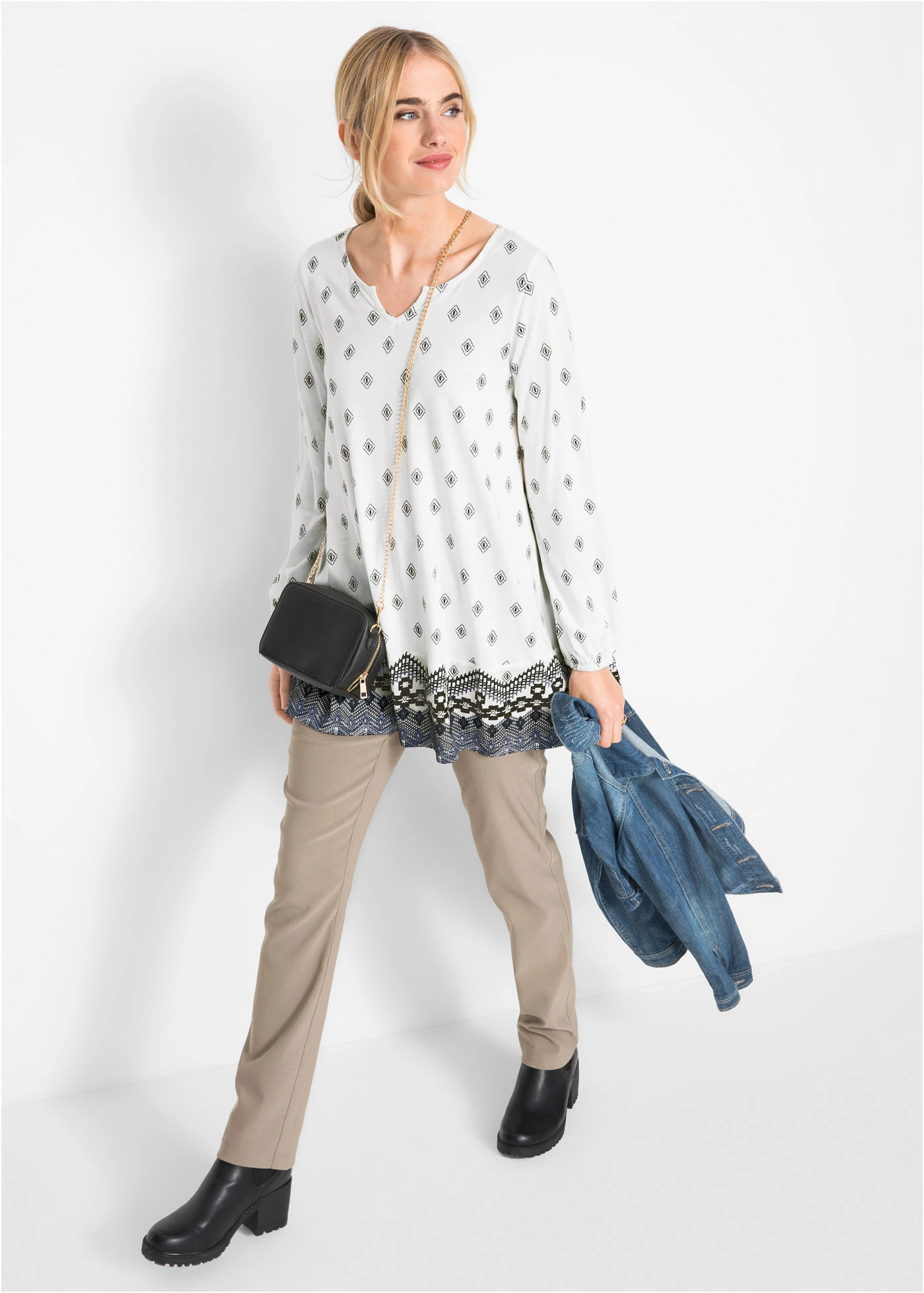 Długa tunika z dżerseju z mieszanki bawełny z wiskozą • biel wełny • sklep bonprix