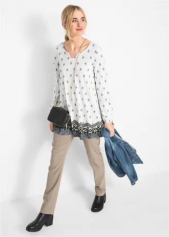 Długa tunika z dżerseju z mieszanki bawełny z wiskozą • biel wełny • sklep bonprix