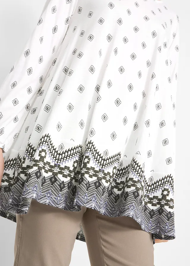 Extra wijde shirt tuniek in een katoen-mix, Kleur: wolwit grafische print