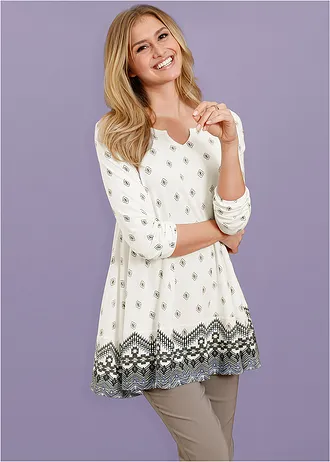 Extra wijde shirt tuniek in een katoen-mix • wolwit grafische print • bonprix online shop