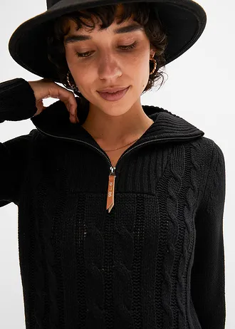 Pull camionneur en maille torsadée • noir • Boutique bonprix