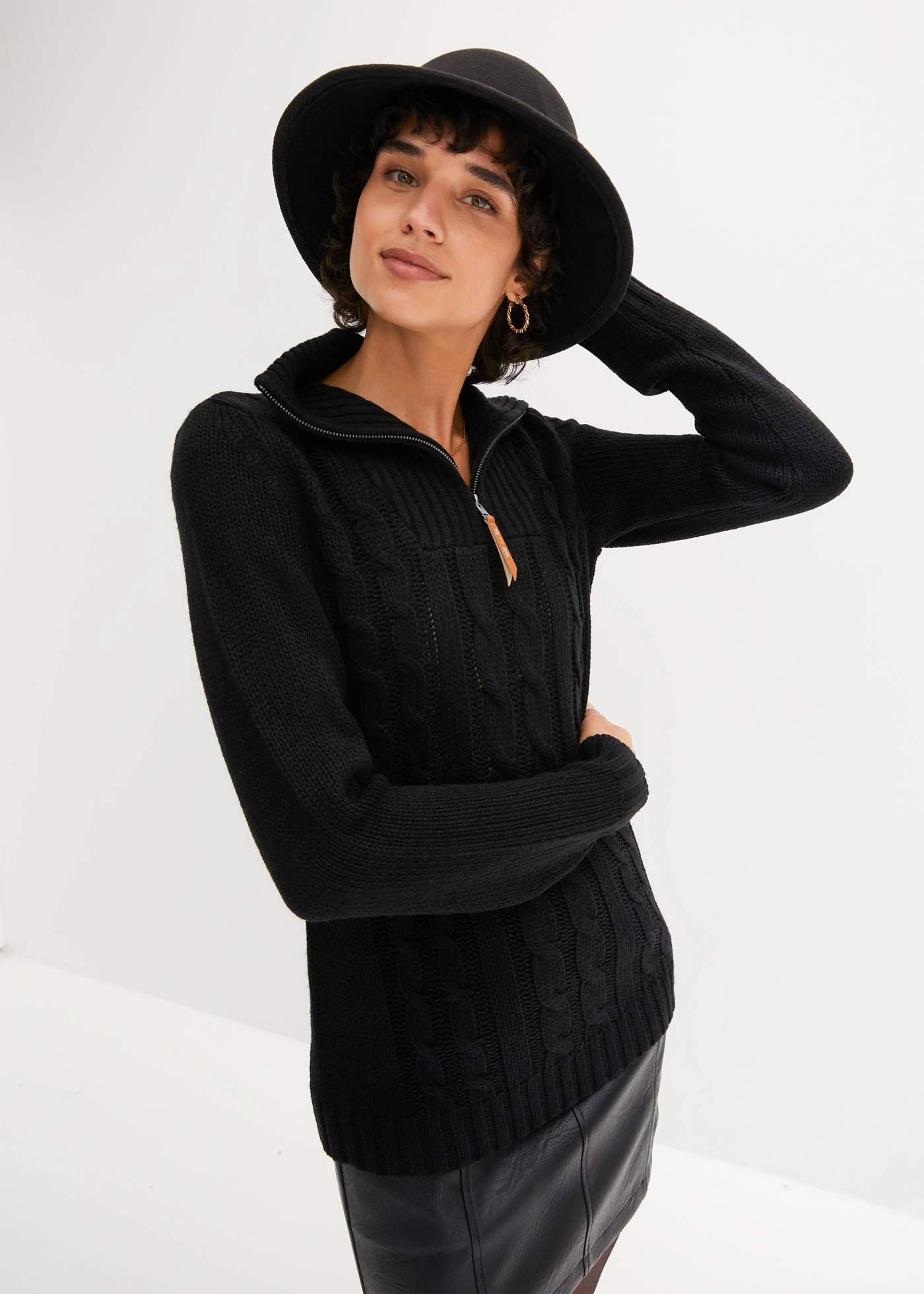 Pull camionneur en maille torsadée • noir • Boutique bonprix