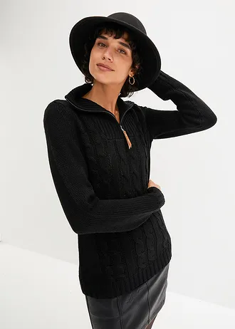 Pull camionneur en maille torsadée • noir • Boutique bonprix