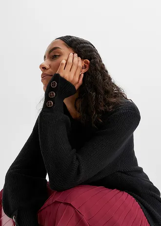 Pull long à boutons • noir • Boutique bonprix