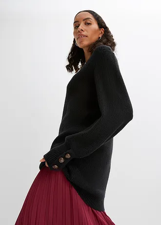 Dlouhý svetr s knoflíky, barva: černá