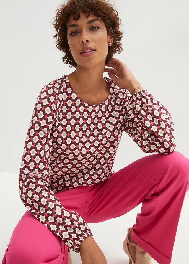 T-shirt manches longues • rouge châtaigne/rose imprimé • product-page.page-title-suffix