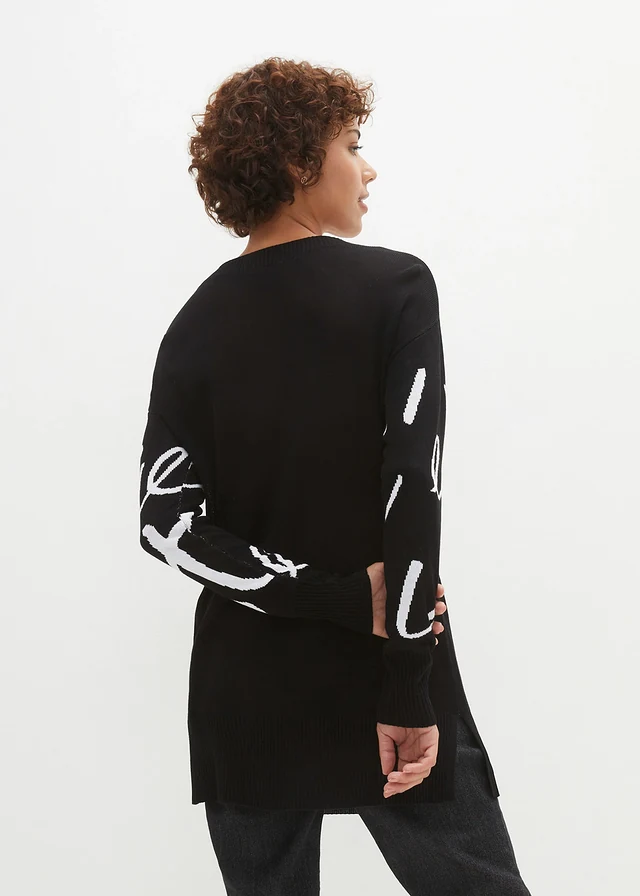 Pull avec inscription, Couleur: noir-blanc imprimé