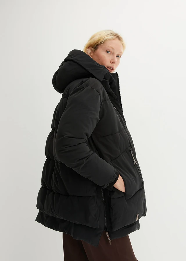 Kurtka zimowa oversize z kapturem • czarny • sklep bonprix