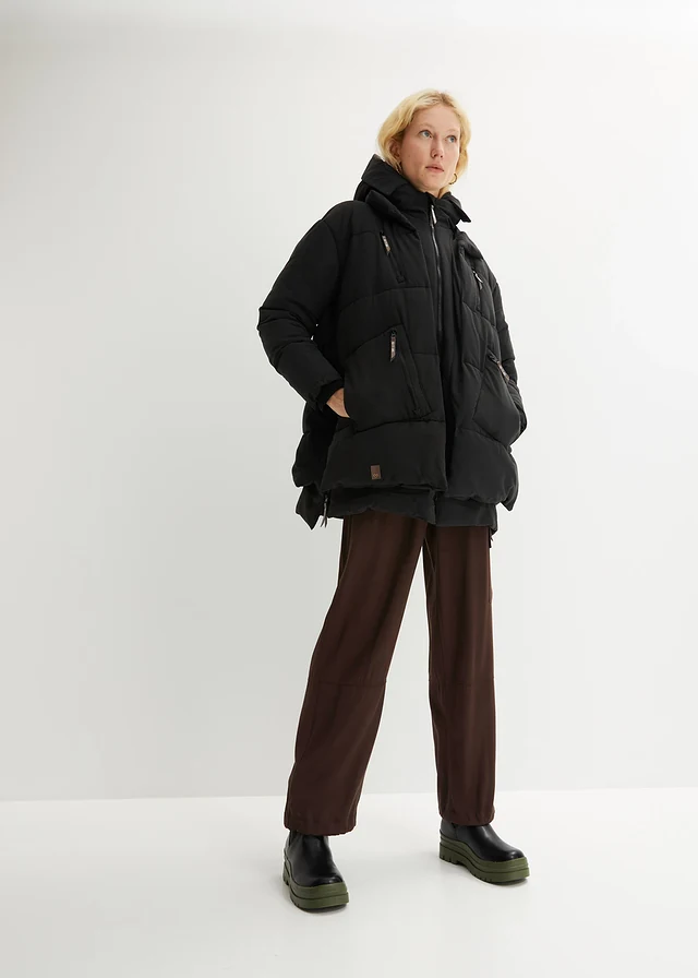 Kurtka zimowa oversize z kapturem • czarny • sklep bonprix