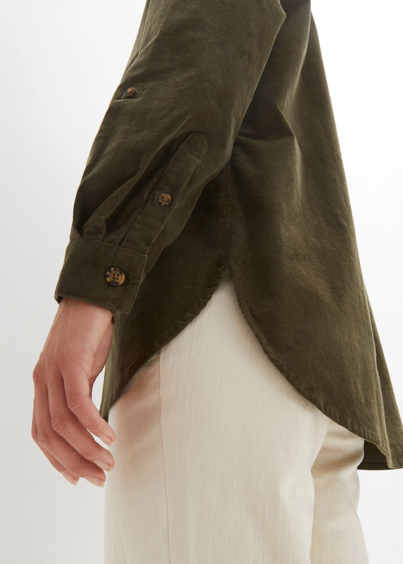 Cămașă raiată cu crăpături laterale • oliv închis • magazin bonprix