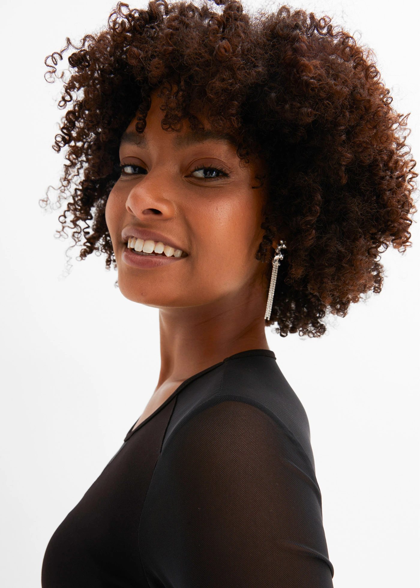 Triko s dlouhým rukávem a síťovinou • černá • bonprix obchod