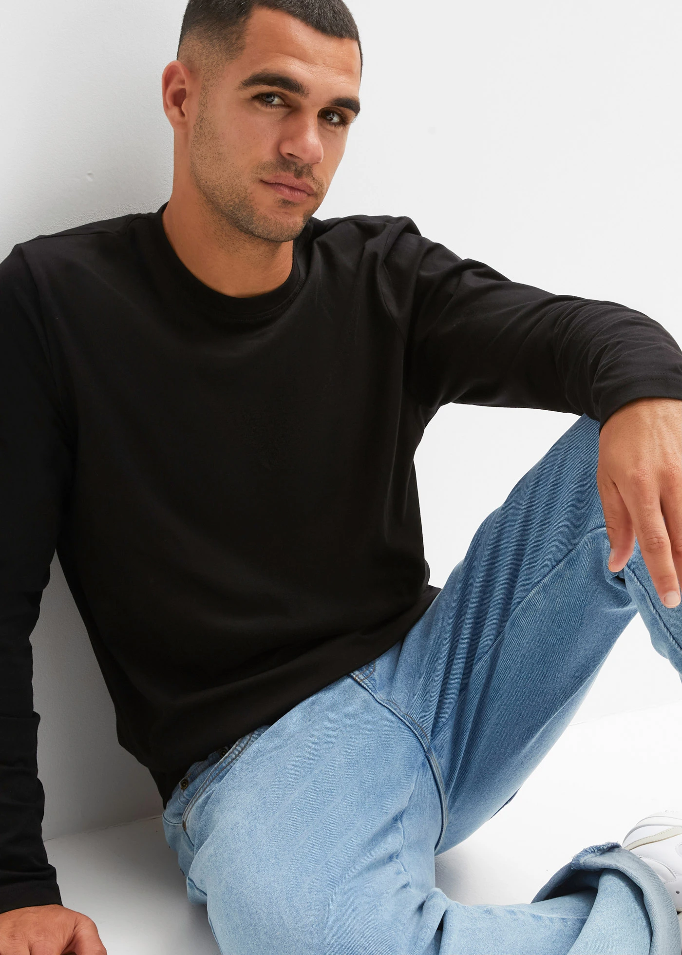 Bluză cu mâneci lungi Regular Fit (set/2 buc.) • negru+gri-verde • magazin bonprix