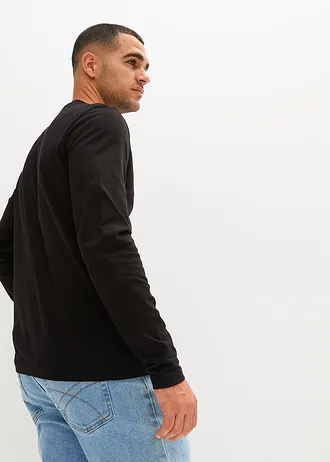 Lot de 2 T-shirts manches longues, regular • noir+gris vert • Boutique bonprix