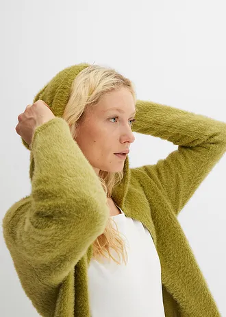 Pletený kabát z měkké peříčkové příze • zlatoolivová • bonprix obchod