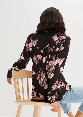 Tunică-bluză • negru-roz deschis floral • magazin bonprix