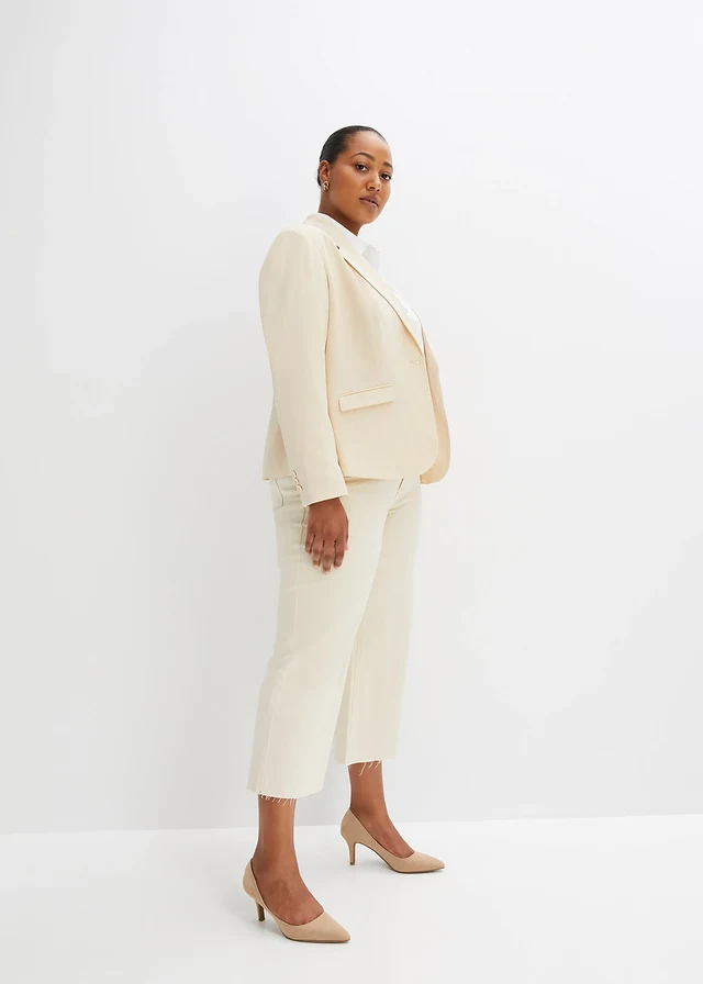 Korte blazer met klepzakken, Kleur: kiezelbeige