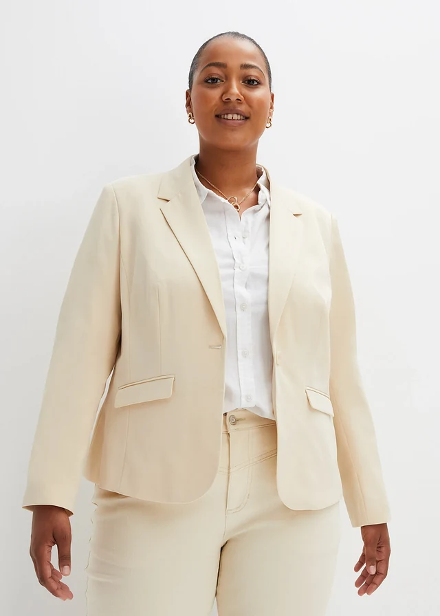 Korte blazer met klepzakken, Kleur: kiezelbeige