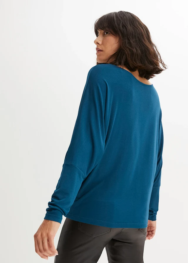 T-shirt manches longues en viscose douce et extensible, Couleur: pétrole