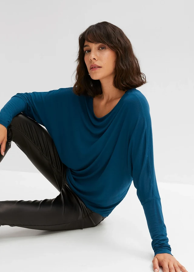 Longsleeve in een zachte viscosemix • blauwpetrol • product-page.page-title-suffix