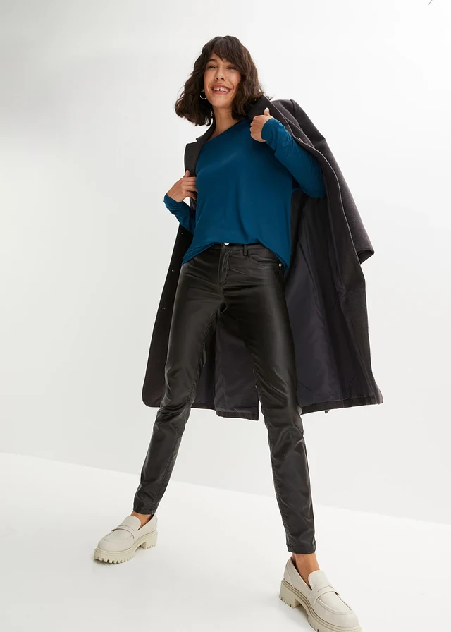 T-shirt manches longues en viscose douce et extensible, Couleur: pétrole